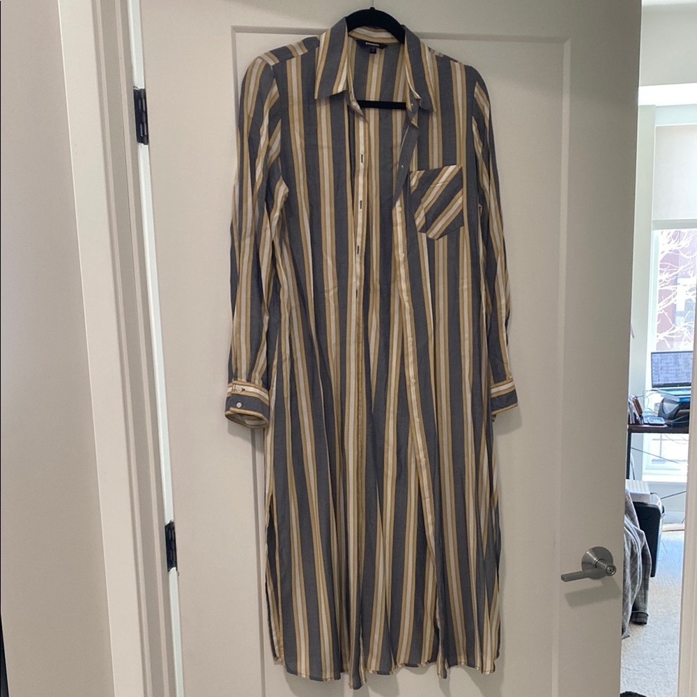Express Striped Long Sleeve Shirt Dress